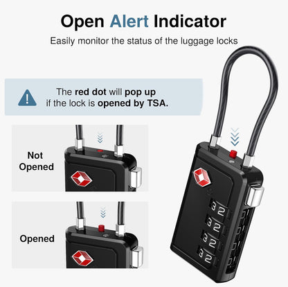 Puroma TSA Approved Luggage Travel Locks with Open Alert Indicator, 4 Digit Combination Resettable Code Zinc Alloy Lock for Suitcase, Backpack, Bag, Toolbox, Locker (4 Pack, Black)