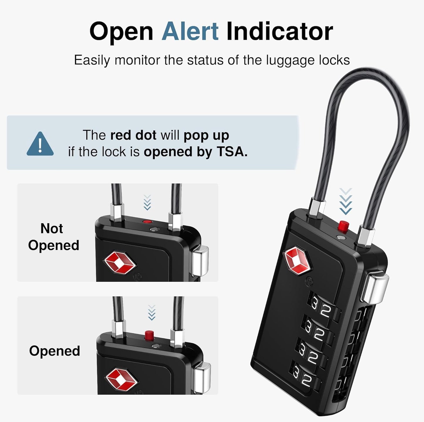 Puroma TSA Approved Luggage Travel Locks with Open Alert Indicator, 4 Digit Combination Resettable Code Zinc Alloy Lock for Suitcase, Backpack, Bag, Toolbox, Locker (2 Pack, Black)