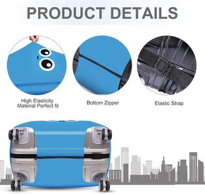 ANNA QUEEN Cute Smiley Face Luggage Cover, Blue Cartoon Suitcase Protector with Big Eyes Design, Stretchable, Washable Travel Cover for 28-30 Inch Luggage