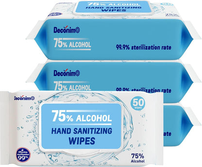 Advanced Large 75% Alcohol Hand Sanitizing Wipes, 4 Packs of 50 (200 Wipes) - Plus 20 Travel Packs - (Each Wipe Size 6" x 8")