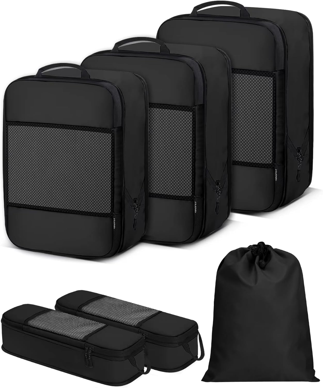 6 PCS Set Compression Packing Cubes for Travel, Lightweight Packing Organizer Bags Travel Essentials for Carry On, Suitcase, Home Closet - Black