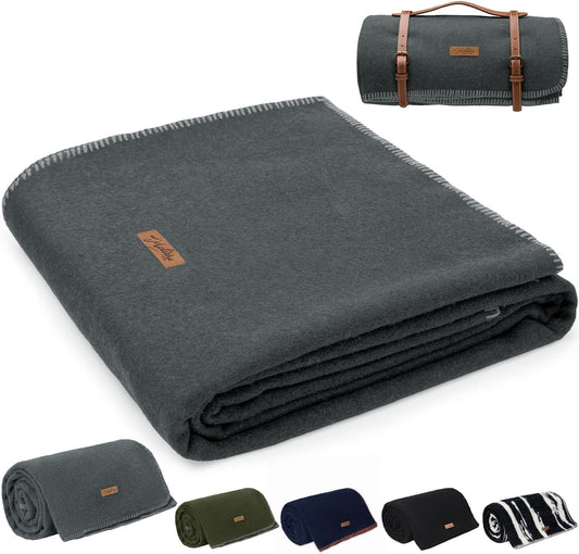 100% Wool Blanket, 48" x 62", Warm, Thick, Washable, Military Wool Blanket, Great for Camping, Outdoors, Sporting Events, Survival Kits