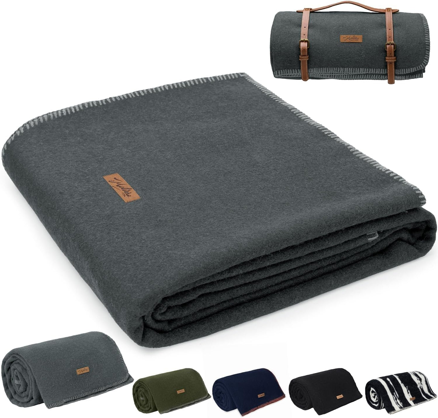 100% Wool Blanket, 62" x 86", Warm, Thick, Washable, Military Wool Blanket, Great for Camping, Outdoors, Sporting Events, Survival Kits