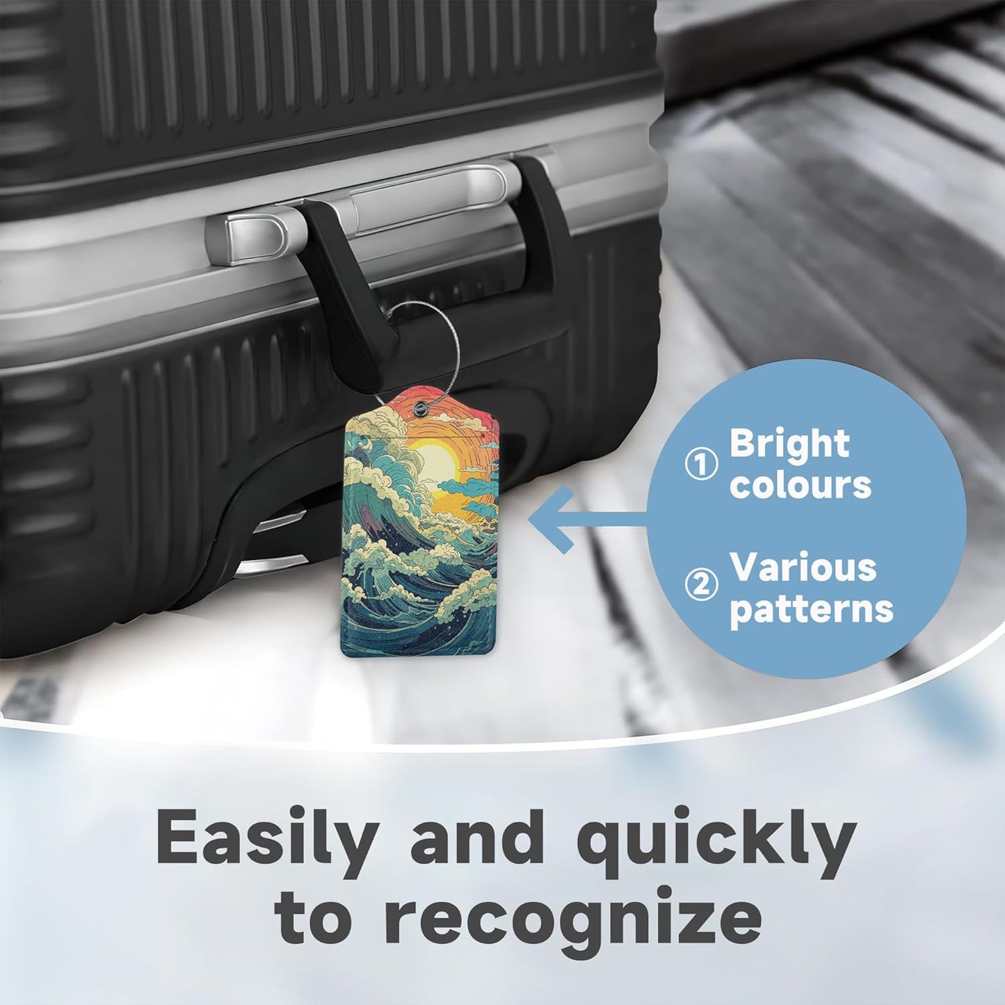 2 Pack Luggage Tag for Suitcase, Waves Sunrise Leather Bag Tags Identifiers Privacy Cover ID Label with Durable Steel Loop for Women Men Kids Girls Travel