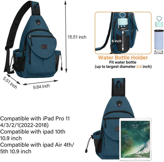 MOSISO Sling Backpack,Canvas Crossbody Hiking Daypack Bag with Anti-theft Pocket, Teal Green