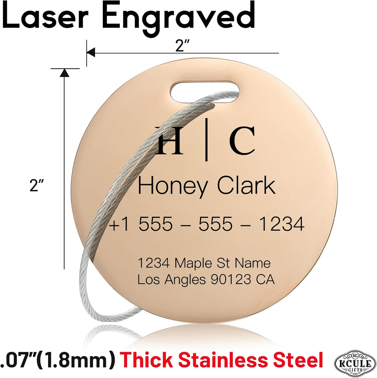 Stainless Luggage Tags for Suitcases 4 Pack: Metal Personalized Luggage Tags for Backpacks & Bags with Customizable Texts (Rose Gold)
