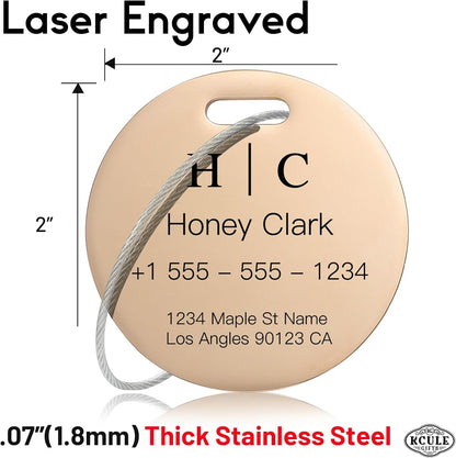 Stainless Luggage Tags for Suitcases 4 Pack: Metal Personalized Luggage Tags for Backpacks & Bags with Customizable Texts (Rose Gold)