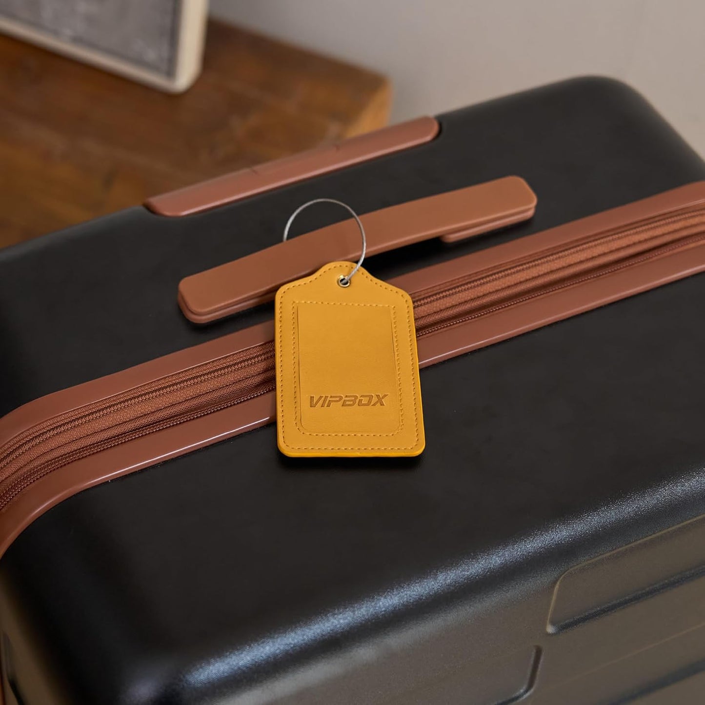 Luggage Tag Faux Leather Premium Travel Suitcase Tags for Baggage Easy to Write Waterproof with Name ID Card for Man Women (Yellow)