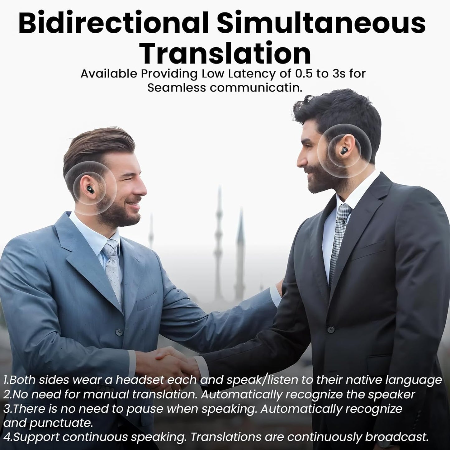 AI Translation Earbuds Real Time, 139 Language Translator Earbuds TWS 3-in-1 Translation Headphones, Translation Device for Travel Business Learning Compatible with iOS and Android, Black