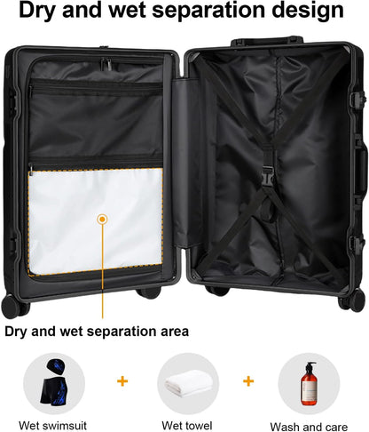 Zipperless Luggage, Polycarbonate Aluminum Hard Shell, Expandable Carry-On Suitcase with Spinner Wheels, Hard Shell Suitcase, 26 Inch Cabin