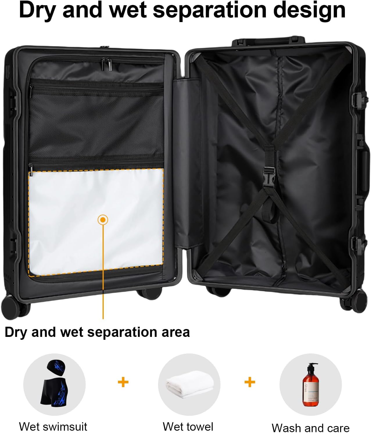 Zipperless Luggage, 22x14x9 Aviation Certified, Polycarbonate Aluminum Hardshell, Expandable Carry-On Luggage with Spinner Wheels, Hardshell Luggage, 20 Inch Cabin