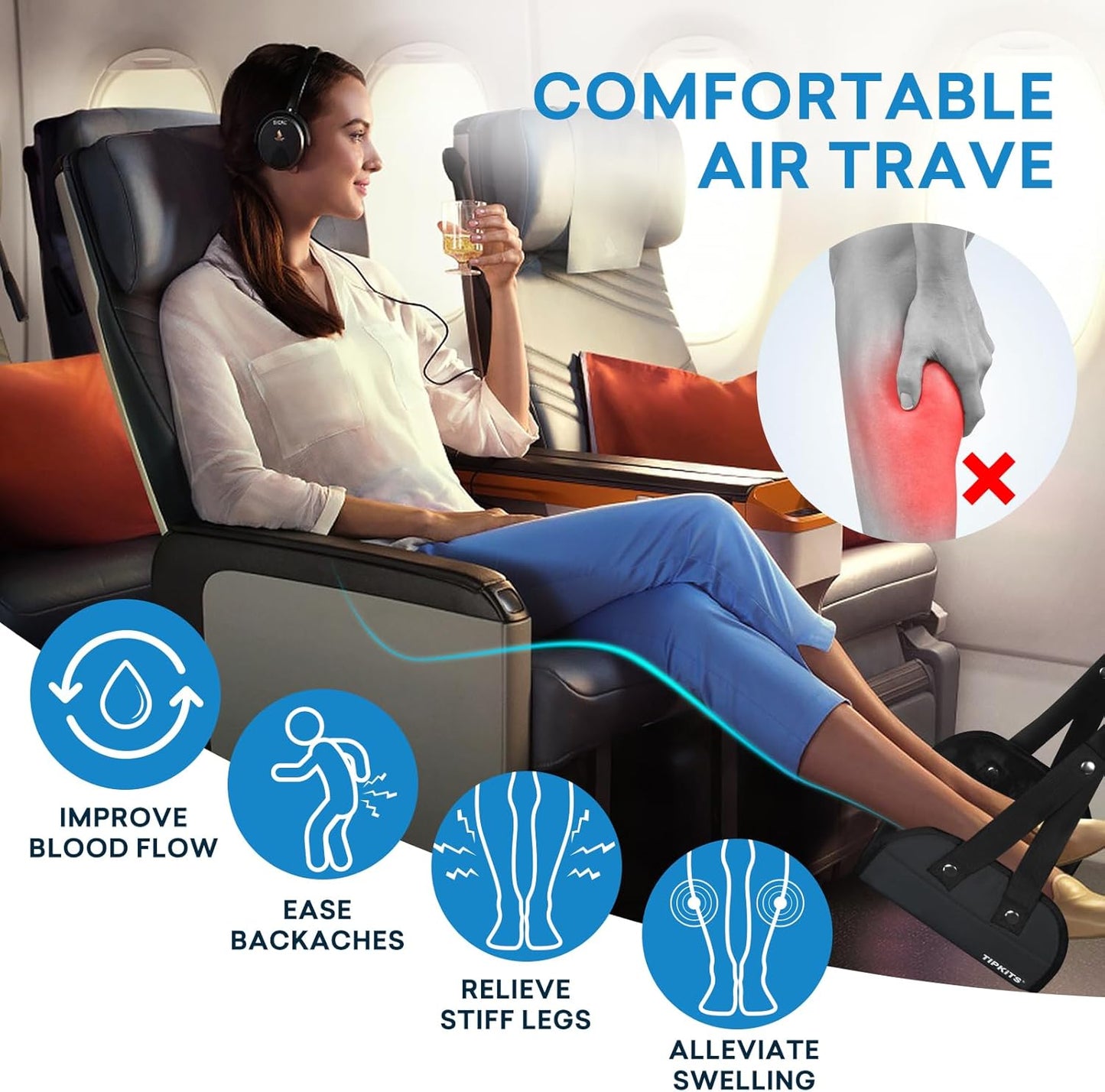 Airplane Footrest Made with Premium Memory Foam, Portable Foot Hammock with Comfortable No Clashing Base, Airplane Travel Accessories to Reduce Swelling and Soreness, Gifts for Travelers