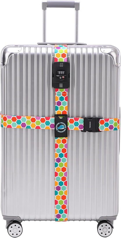 Travelkin Luggage Straps TSA Approved - Adjustable Cross Suitcase Straps with TSA Lock, Reinforced Buckle, Unique Pattern - Secure Heavy Duty Luggage Straps for Travel (Honeycomb)
