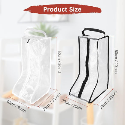 Boot Storage Bags [2PCS] - Plastic Tall Boot Carry Bags Clear Shoe Bags with Handle for Travel & Daily Use - [White, Black] Waterproof & DustProof Boot Bags for Cowboy Boots