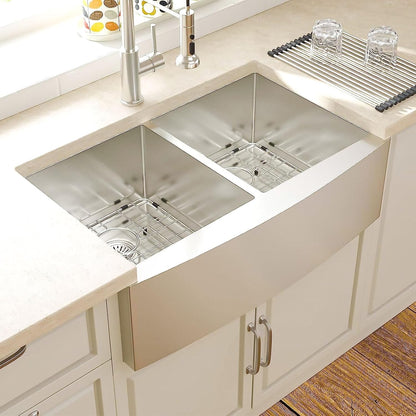 36 Farmhouse Sink Stainless Steel - Lordear 36 inch Kitchen Sink Double Bowl 50/50 Stainless Steel 16 Gauge Apron