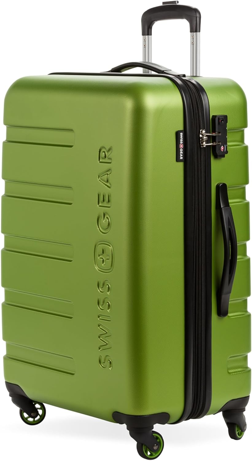 SwissGear 7366 Hardside Expandable Luggage with Spinner Wheels, Green, Checked-Medium 23-Inch