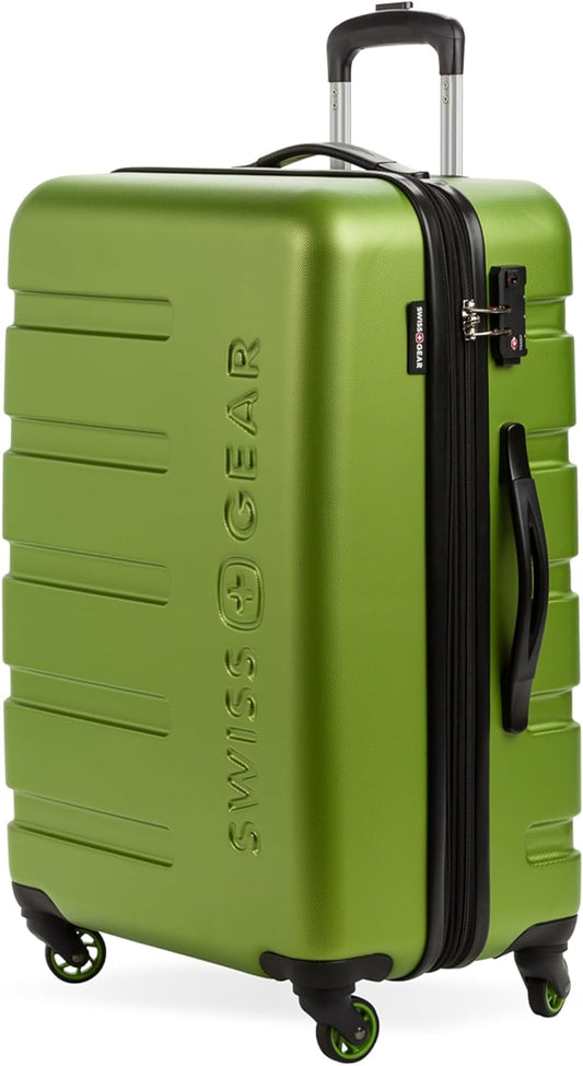 SwissGear 7366 Hardside Expandable Luggage with Spinner Wheels, Green, Checked-Medium 23-Inch