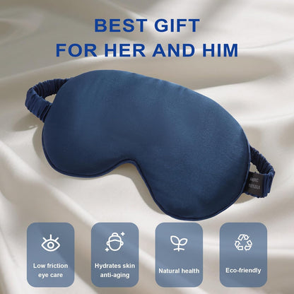 100% Mulberry Silk Sleep Mask, Ultra-Soft Light Blocking Eye Cover for Travel & Rest(NavyBlue)