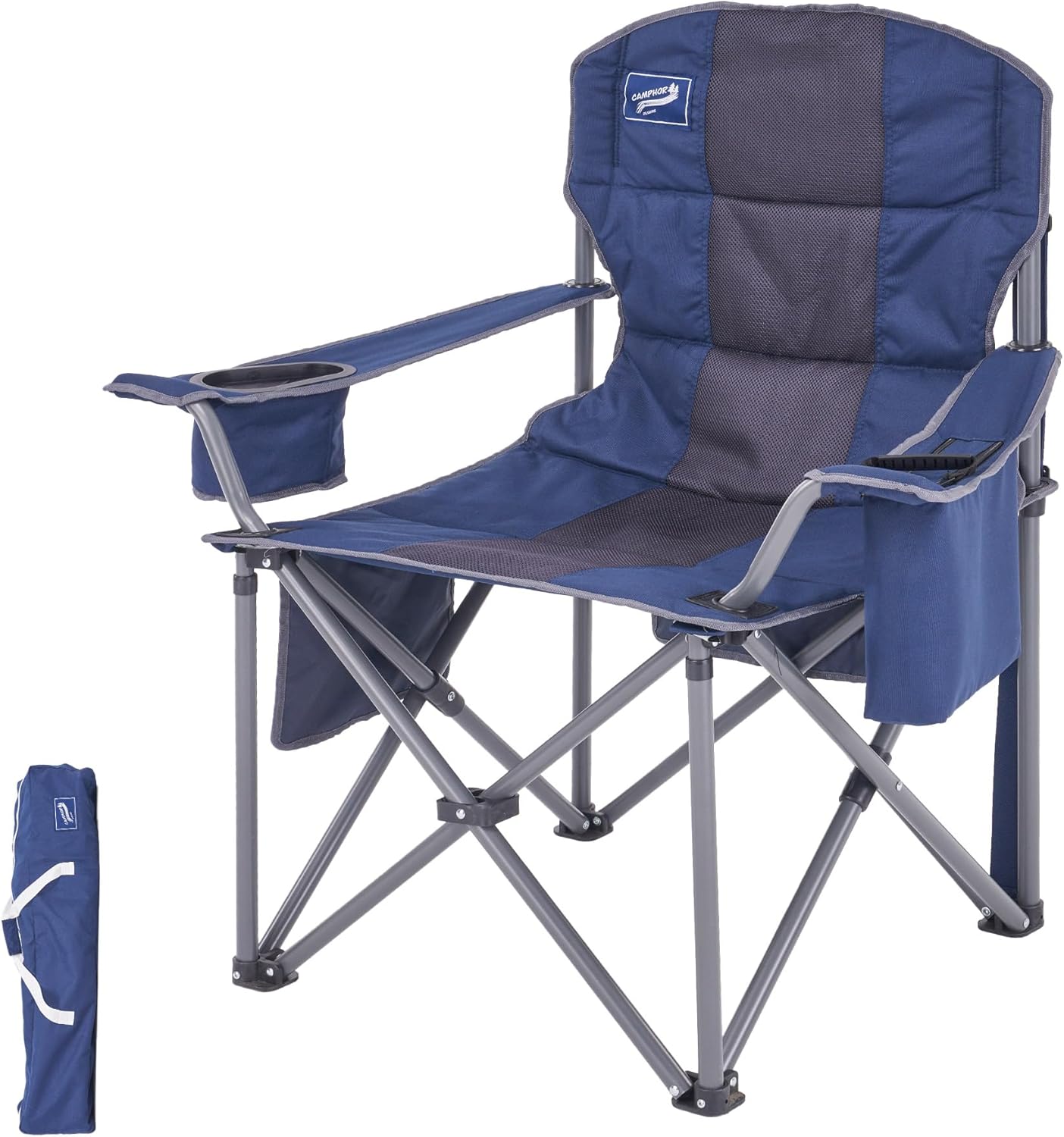 Oversized Folding Camping Chair for Adults, Supports 500 lbs – Breathable Fabric, Insulated Cup Holder, 8-Can Cooler, Padded Backrest & Seat, Storage Pouch, Carry Bag