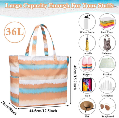 LEDAOU Beach Bag Waterproof Sandproof Women Tote Bag Pool Bag with Zipper for Gym Grocery Travel with Wet Pocket