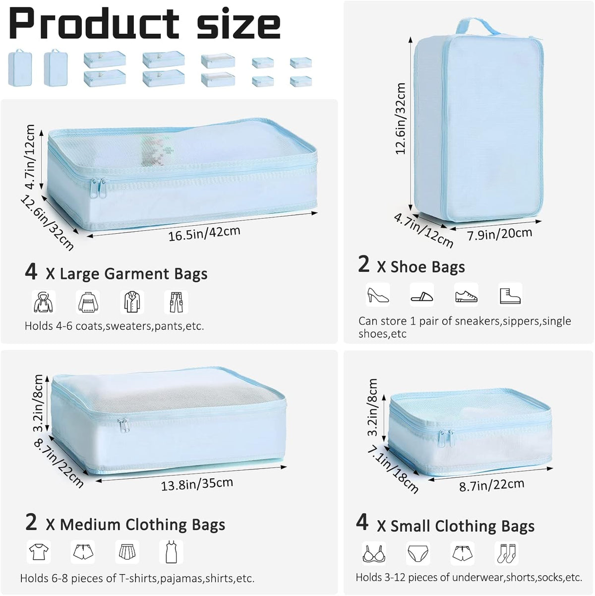 Reginary 6 Set Travel Packing Cubes Luggage Organizer Set Lightweight Suitcase with Shoe Bag for Clothes Toiletries