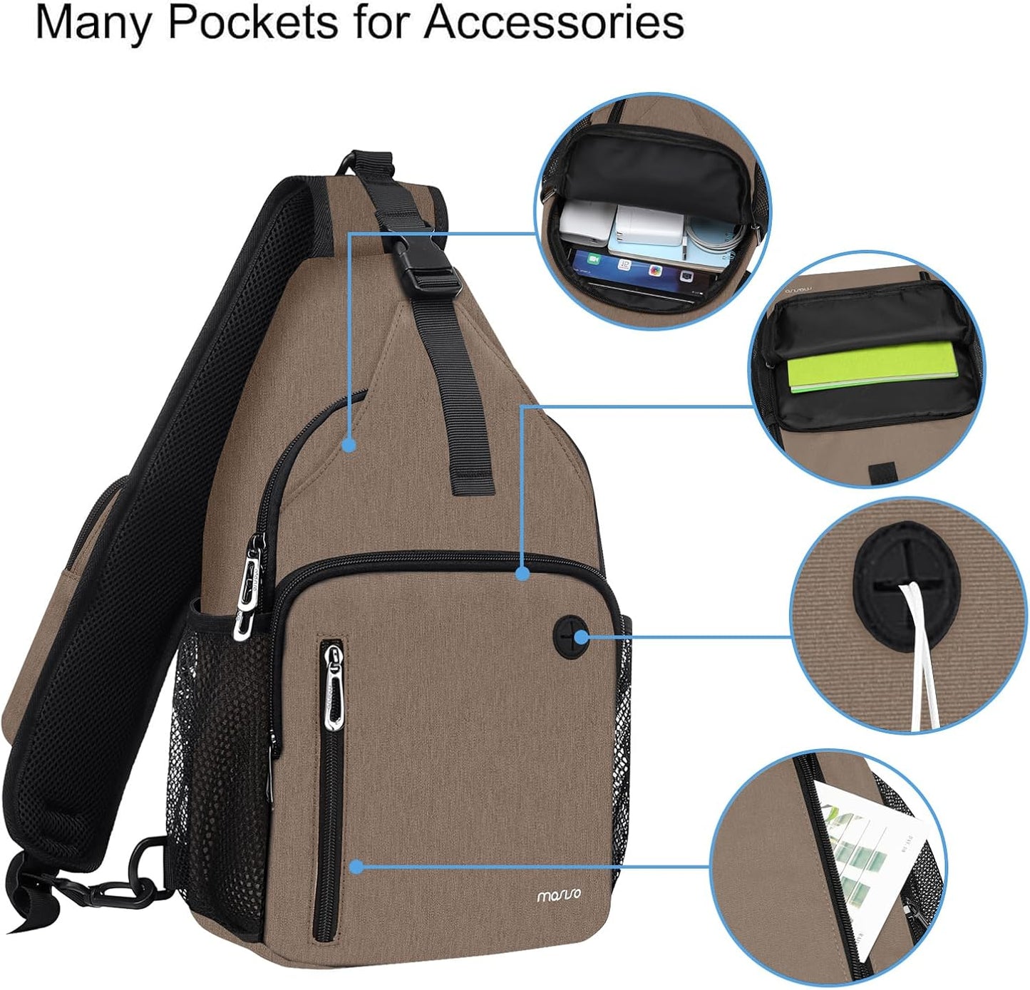 MOSISO Sling Backpack Bag, Crossbody Shoulder Bag Travel Hiking Daypack Chest Bag with Front Square Pocket&USB Charging Port