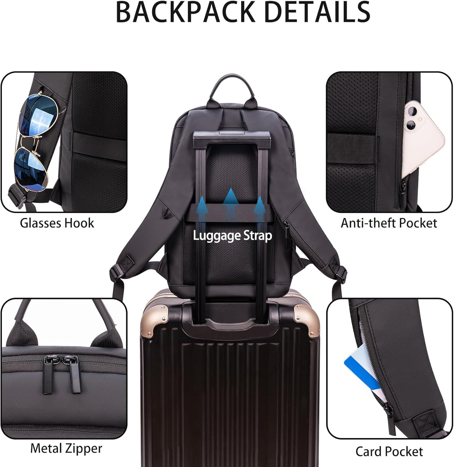 Business Backpack for Men Lightweight Commute Laptop Backpack Anti-Theft Water Resistant Backpack for 17.3 Inch Computer for Daily Office Work with Small Bag(Black)