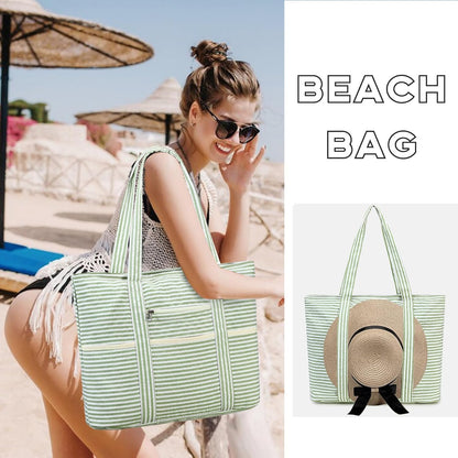 LEDAOU Beach Bags for Women, Beach Bags Waterproof Sandproof, Packable Beach Tote Bag with Zipper Travel Sports