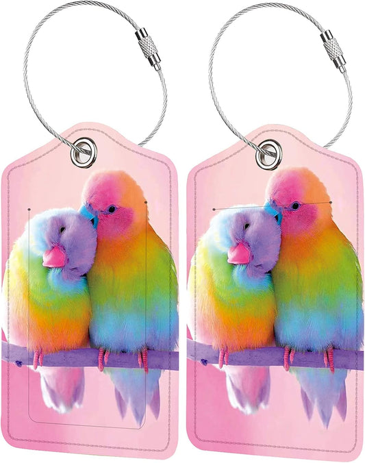 2 Pack Luggage Tag for Suitcase, Cute Unique Leather Bag Tags Identifiers Privacy Cover ID Label with Durable Steel Loop for Women Men Kids Girls Travel,Bird