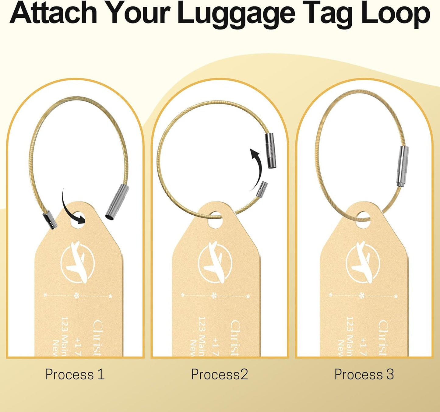 4 PCS Personalized Metal Luggage Tag – Personalized Engraved Suitcase Tag, Backpack Tag, with Matching Color Strap, Waterproof Suitcase Name Badge – Ideal Corporate Gift & Travel Accessory (Yellow)