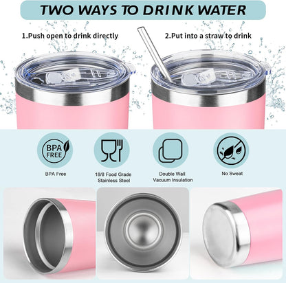 20oz Tumbler with Straw and Brush, Stainless Steel Vacuum Insulated tumbler, Double Wall Insulated Coffee Tumbler for Outdoor, Home, Travel,Office (Light pink,4pcs)