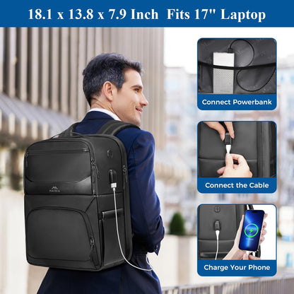 MATEIN Work Backpack with Lunch Compartment, Waterproof PU-coated Meal Prep Backpack for Men with Cutlery Pocket, Large 17 Inch Laptop Back Pack with USB Port, Insulated Cooler Bag for Office Picnic