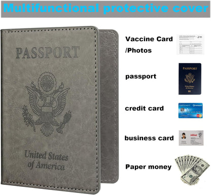 Rose Gold & Gray Passport Holder for Travel, Passport Wallet Cover Case for Family Women Men Cruise Essentials, Travel Must Haves Passports Book Protector
