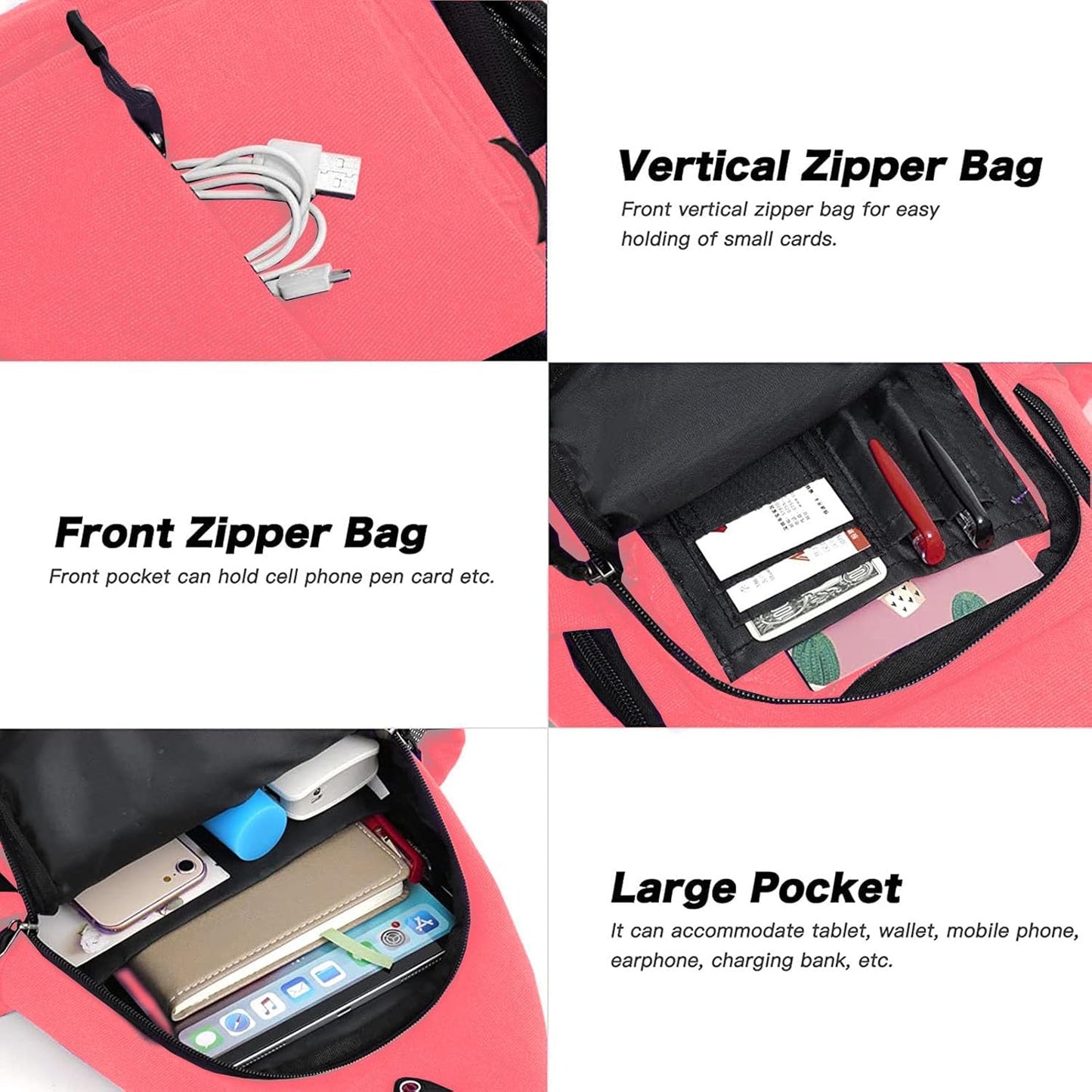 MOSISO Sling Backpack,Canvas Crossbody Hiking Daypack Bag with Anti-theft Pocket, Cherry Pink