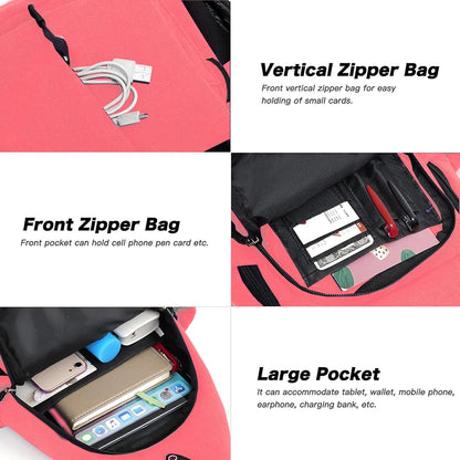 MOSISO Sling Backpack,Canvas Crossbody Hiking Daypack Bag with Anti-theft Pocket, Cherry Pink