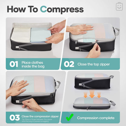 Veken 9/11 Set Compression Packing Cubes for Travel Essentials,Compressible Expandable Large Luggage Suitcase Organizer Bags for Clothing,Durable Space Saver Storage Bags with Toiletry Bags(Black)