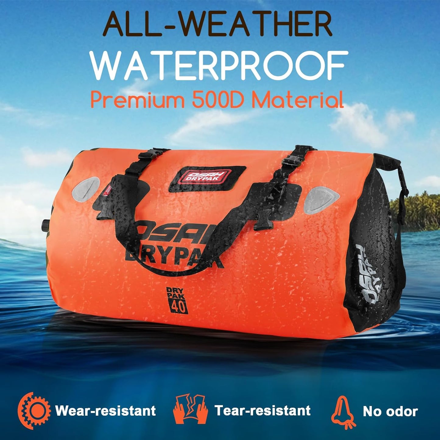 Waterproof Duffel Bag - Motorcycle Dry Bag Tail Bag with Large Storage Space, Waterproof Luggage Duffle Bags with Outer Mesh Zipper Pocket for Camping, Kayaking, Fishing & Traveling