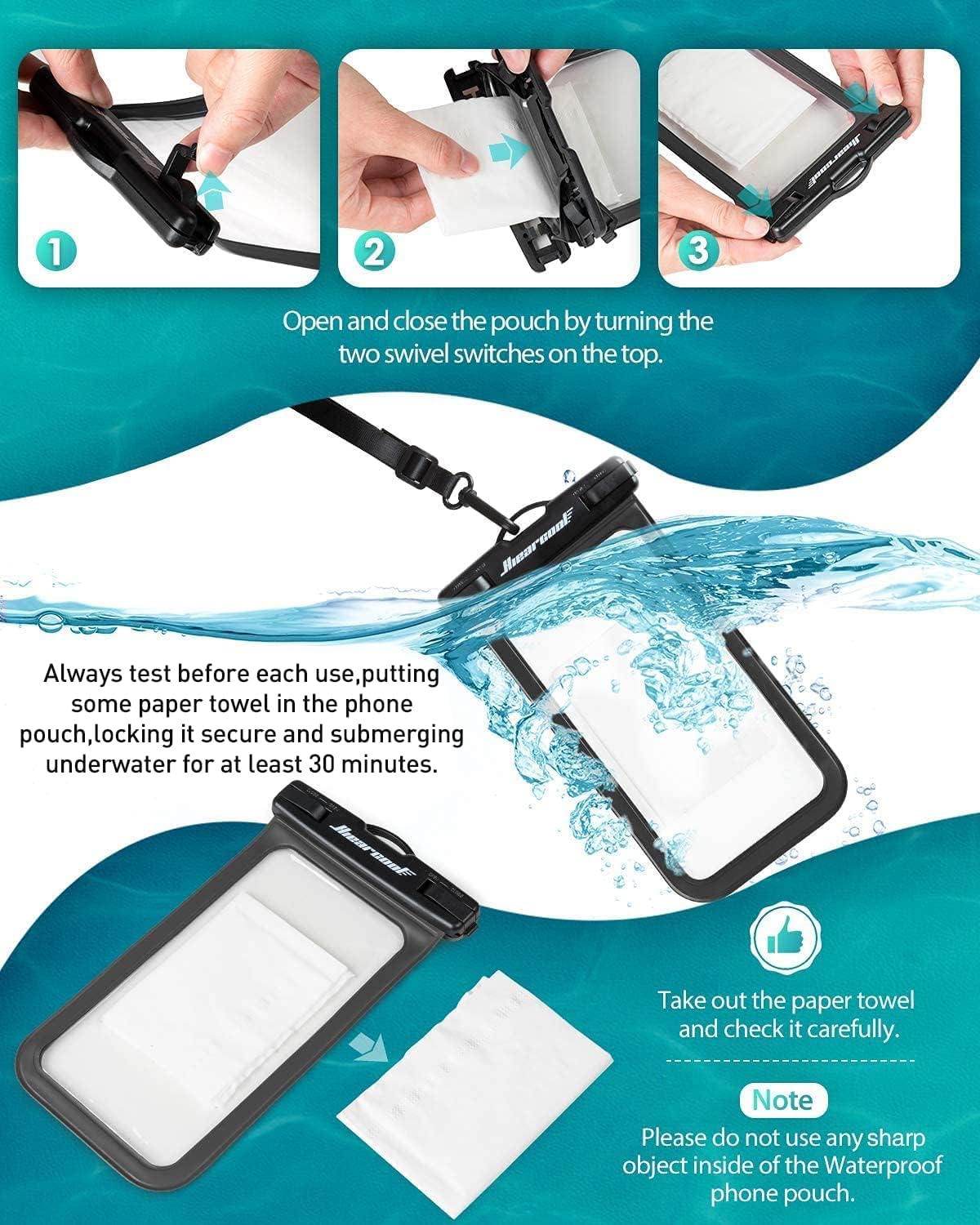 Hiearcool Universal Waterproof Case, Waterproof Phone Pouch Compatible for iPhone 16 15 14 13 Pro Max XS Plus Samsung Galaxy S22 Cellphone Up to 8.3", IPX8 Cellphone Beach Bag for Travel - 2 Pack