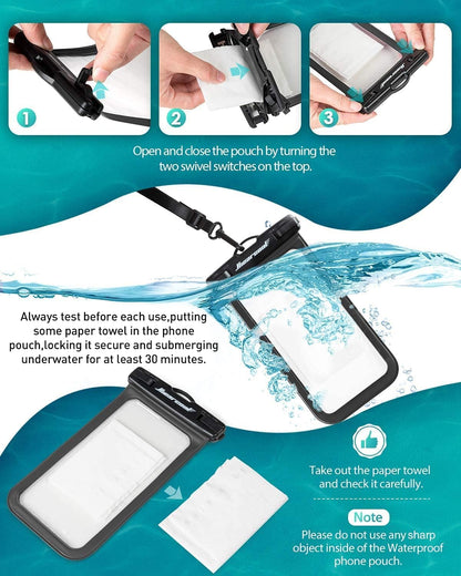 Hiearcool Waterproof Phone Pouch,Waterproof Cell Phone Dry Bag for iPhone,Universal Waterproof Case Beach Essentials for Vacation Kayak Cruise Accessories Must Haves-Black&Yellow-2Pack