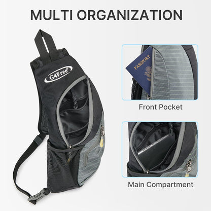 G4Free Sling Bag for Men Women, Small Crossbody Backpack Lightweight Chest Shoulder Bags for Travel, Outdoor and Sports (Black-grey)