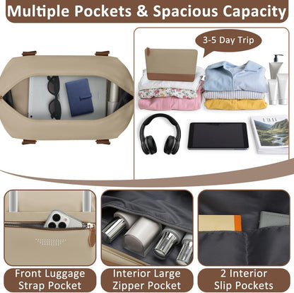 Travel Duffle Bag for Women, Weekender Bags, Hospital Bag for Labor Delivery, Lightweight Tote Duffel Overnight Bag with Luggage Sleeve, Airplane Travel Bags with Toiletry Bag, Large, Khaki