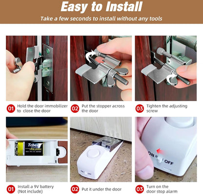 Door Stop Alarm and Adjustable Portable Door Lock Provide Double Security for Home, Hotel and Traveling (1 Door Lock + 2 Door Stop)