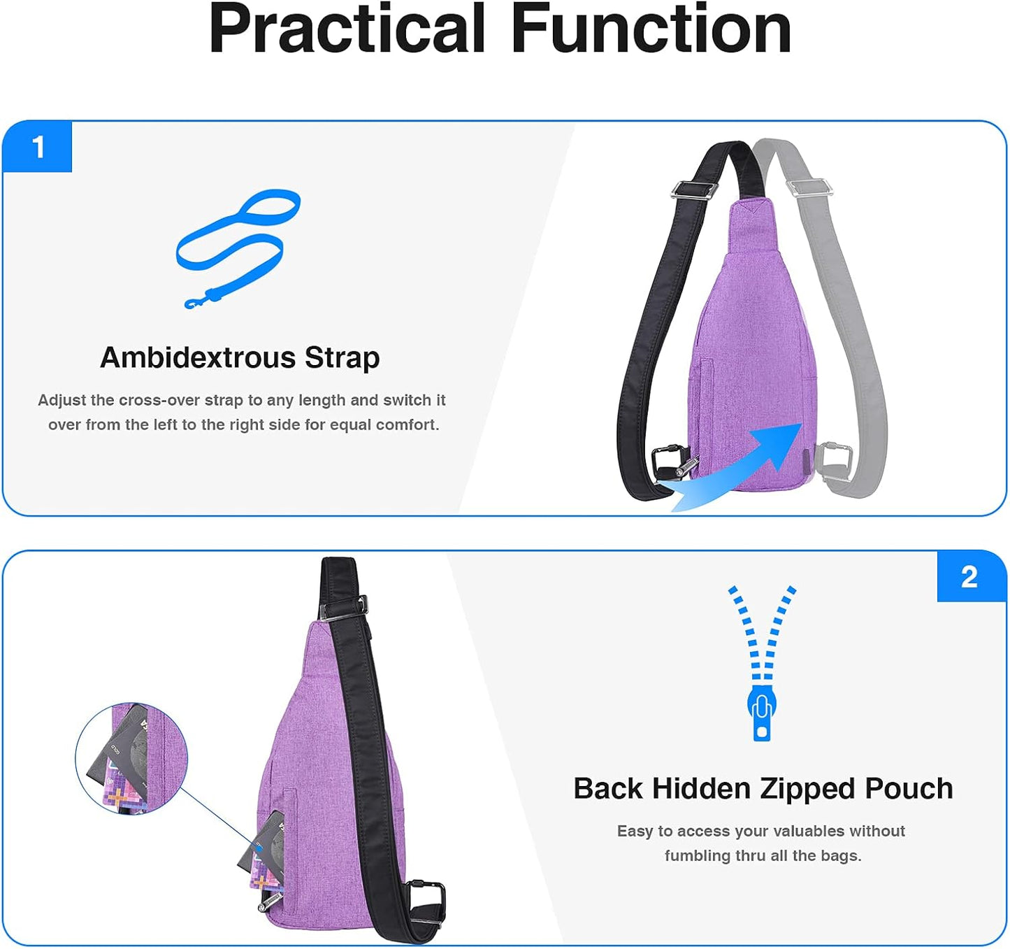 WATERFLY Small Crossbody Sling Backpack Anti Theft Backpack for Traveling Chest Shoulder Bag