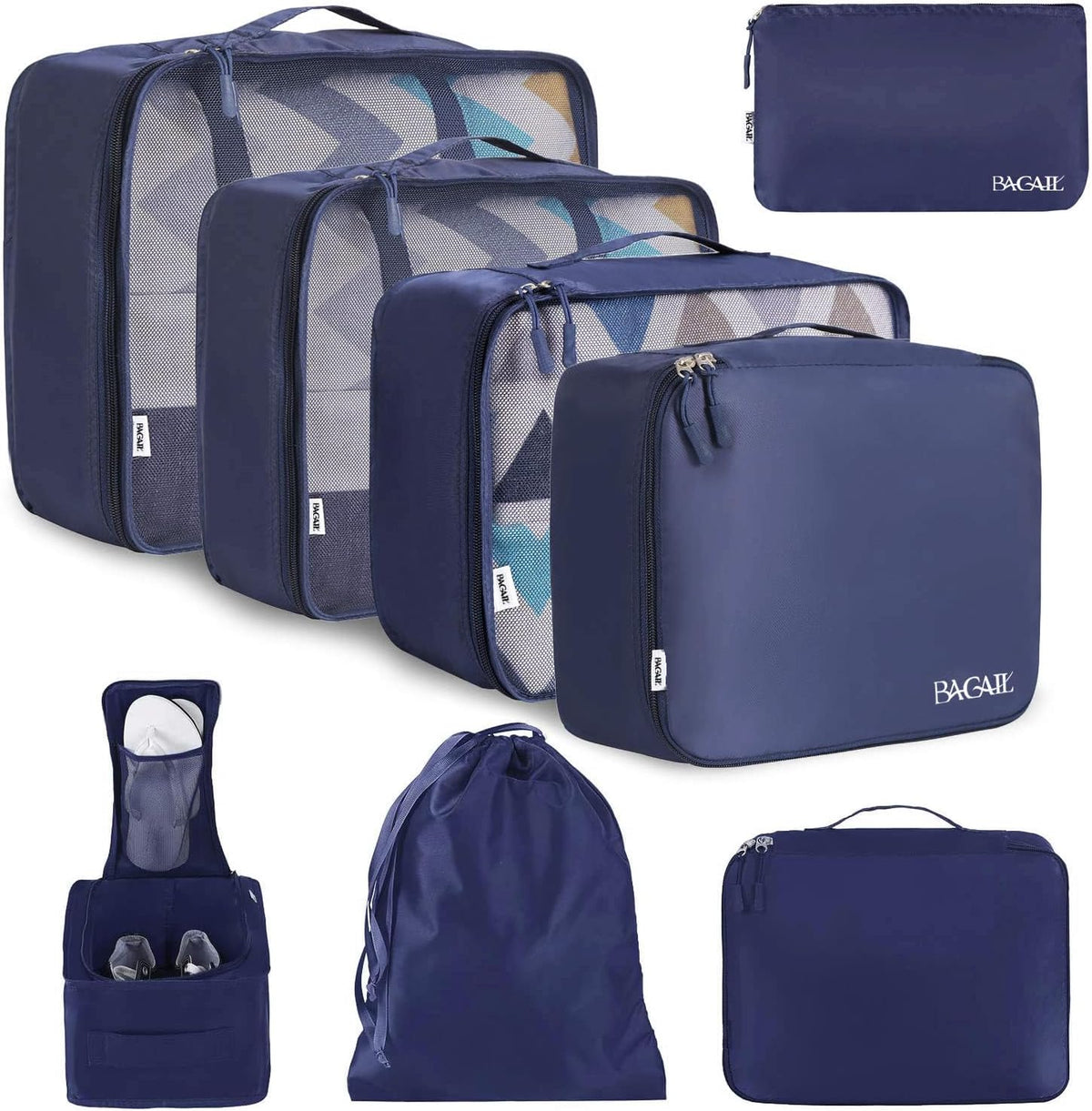 BAGAIL 8 Set Packing Cubes Luggage Packing Organizers for Travel Accessories-Indigo