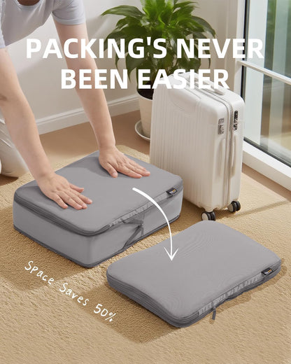 6 Set Compression Packing Cubes for Travel, Large Medium Small Luggage Organizers, Storage Bags for Clothes (6 Pack, Misty Silver)