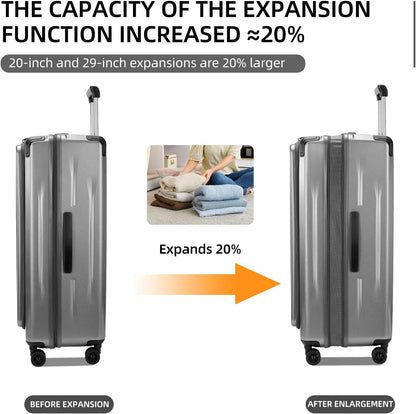 Carry On Luggage, 20 Inch Top Opening Aluminum Frame Lightweight Airline Approved ABS+PC Hard Shell Suitcases with Silent Wheels, TSA Lock, Front Pocket & Wet-dry Separated Six-piece Set