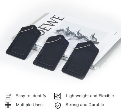 Luggage Labels Premium Travel Suitcase Tags for Baggage Easy to Write Waterproof with Name ID Card for Man Women (Black)