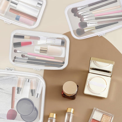 4PCS Clear Hard Zipper Case - Portable Organizer Pouches, Waterproof Plastic Cosmetic Bag,Travel Organizer Box for Cable, Make up Tools and Toiletries（White）