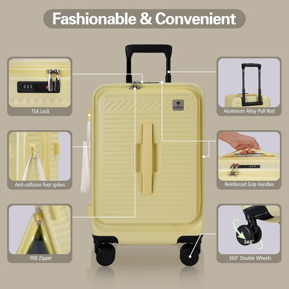 20 Inch Luggage with Spinner Wheels,Expandable Front Opening Suitcase 100% PC Hard Shell TSA Lock, Smooth Rolling Wheels, Lightweight Travel for Men and Women, Y03 Yellow Slightly Larger