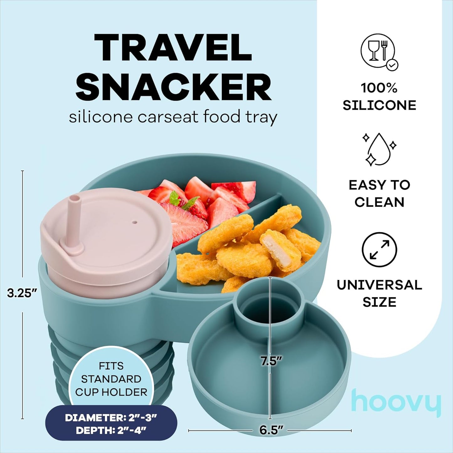 Silicone Cup Holder Tray for Car Seat, Booster Seat, Stroller - Carseat Cup Holder Snack Tray - Car Seat Tray for Kids Travel - Cup Holder Food Tray - Toddler Car Seat Accessories - Sharkskin 1 Pack